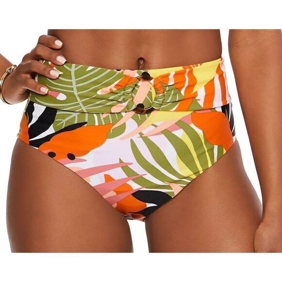 1770 Bar III Women's High Rise Swimsuit belted o-ring Bikini Bottoms MULTI sz M - Picture 1 of 1